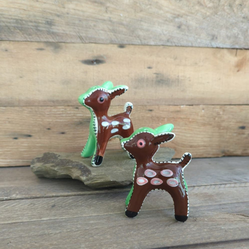Vtg Kitschy Patchwork Spotted Deer Salt & Pepper Shakers by Napco Made in Japan